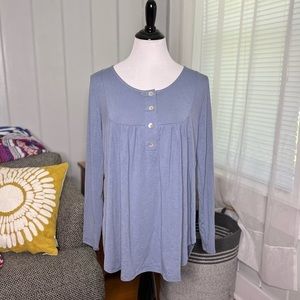 Zenana Premium ash blue long sleeve baby doll top D1-24